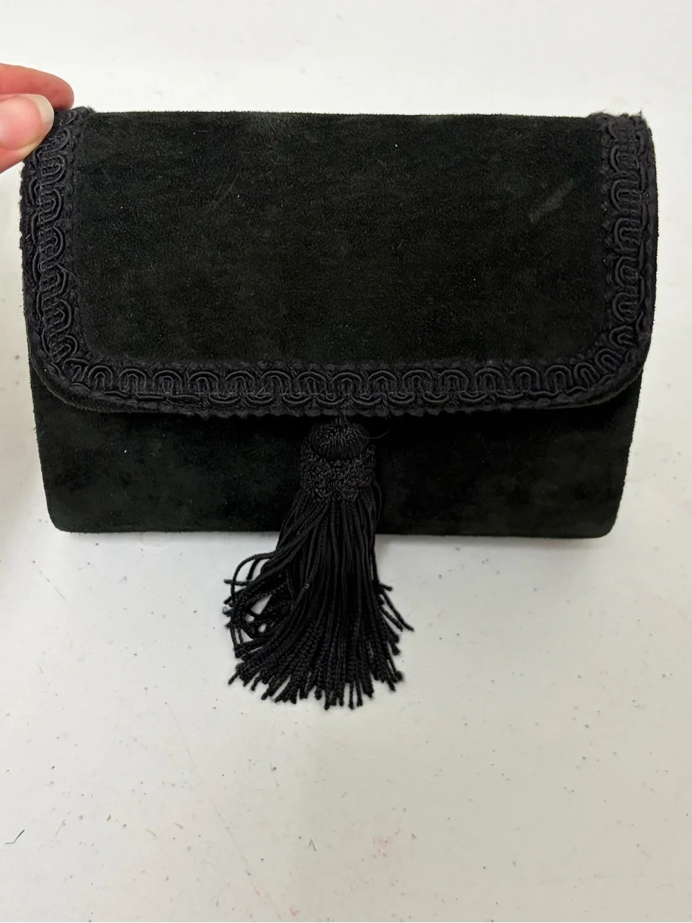 Mark Baren Black Suede Tassel Evening Clutch